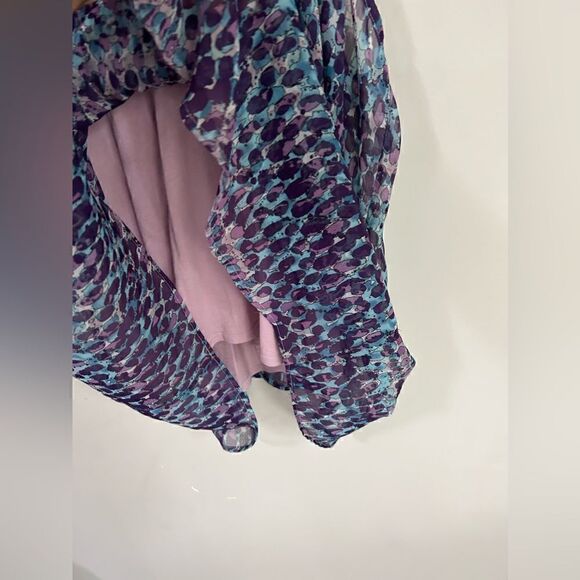 Free People Tunic Top Asymmetrical Purple Blue Sequin Collar Boho Lined Flowy - Picture 7 of 11